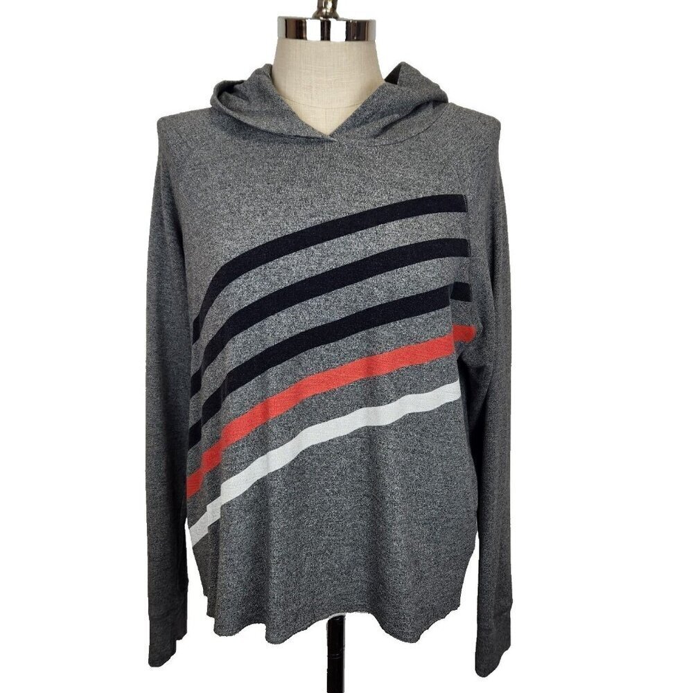 Sundry Pullover Diagonal Stripe Hoodie Womens M (2) Gray French Terry Comfort